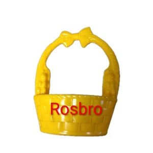 Vintage 1950's Rosbro Plastic Yellow Easter Basket Bunny Candy Container 6"
